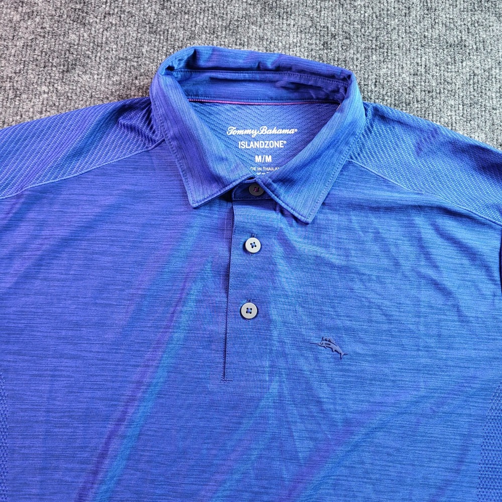 Tommy Bahama Islandzone Mens Medium Blue Polo Shirt Recycled Polyester Golf
